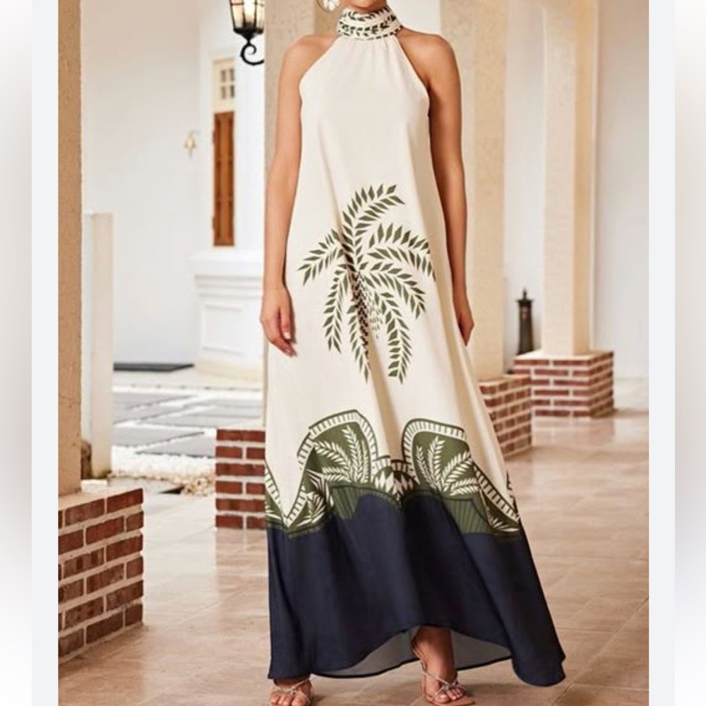 Palm Print Maxi Dress